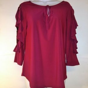 Claudia Richard Women Burgundy Long Sleeved Blouse